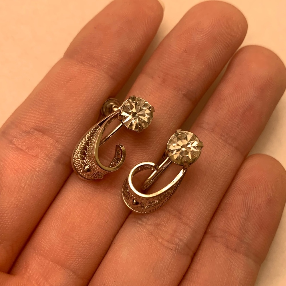 Vintage Am Lee Sterling Silver Filigree Screw Back Clip On Earrings